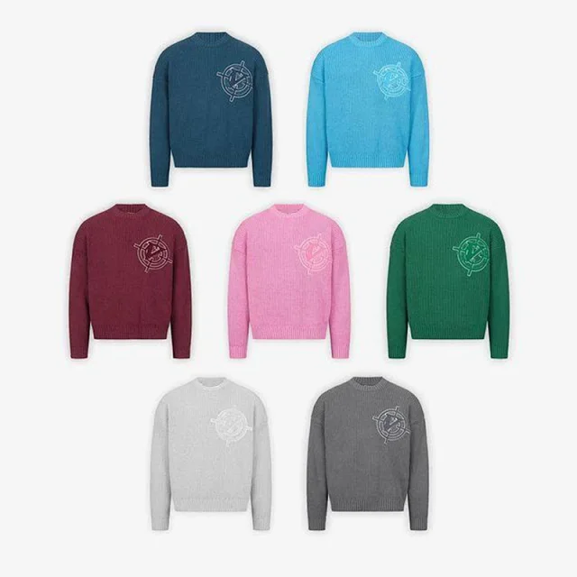 Unbranded Knitwear Ribbed Crewneck Knit Sweater with Circular Chest Motif product detail image 13