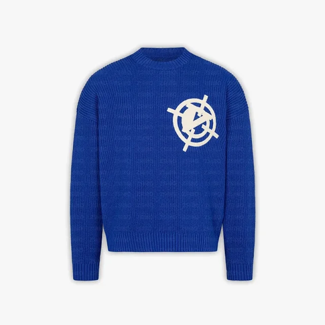 Unbranded Knitwear Ribbed Crewneck Knit Sweater with Circular Chest Motif product detail image 7