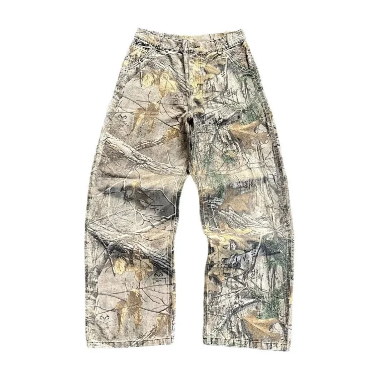 Camouflage loose straight-leg pants*