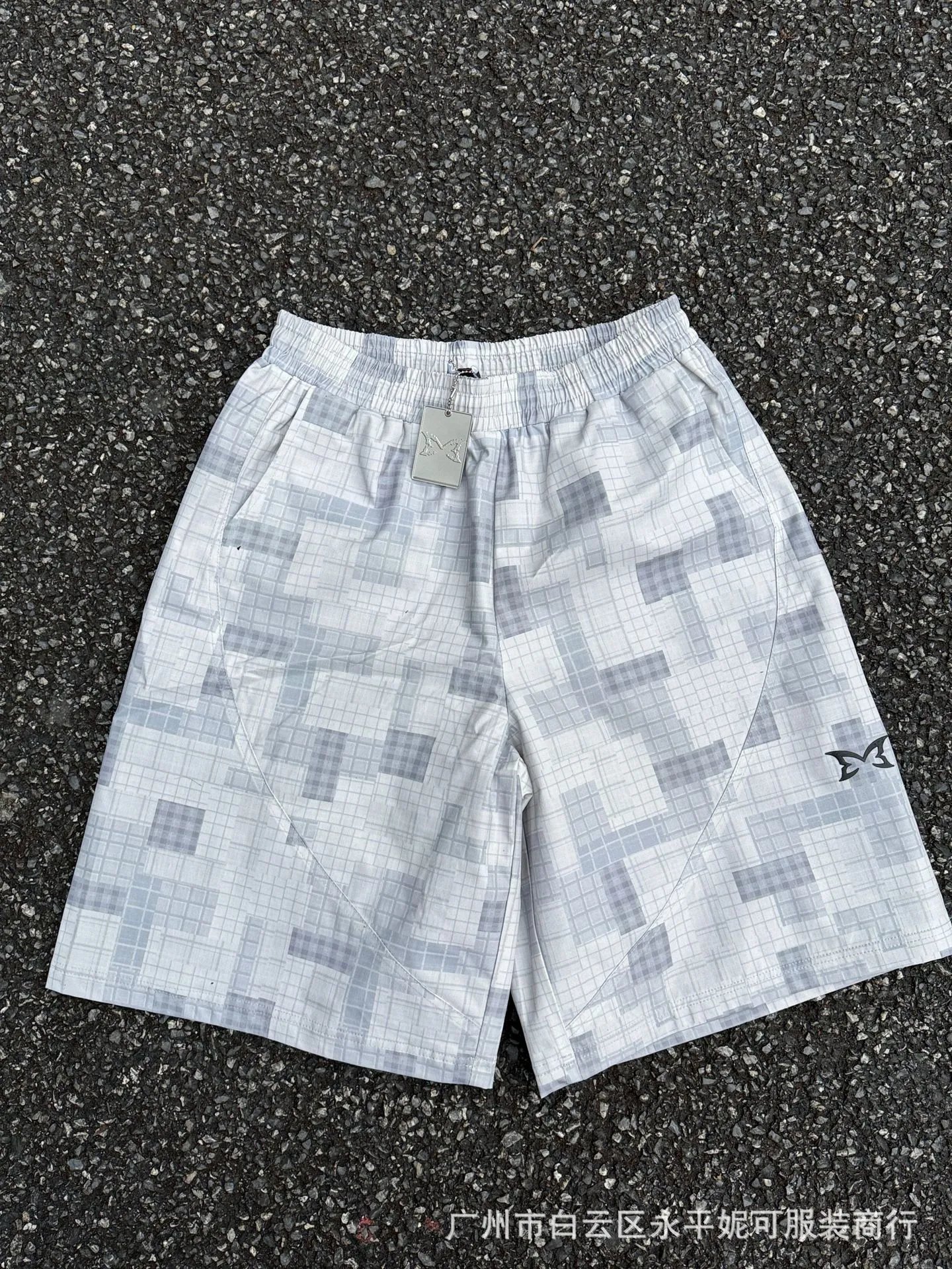 灰格/尼龙短裤