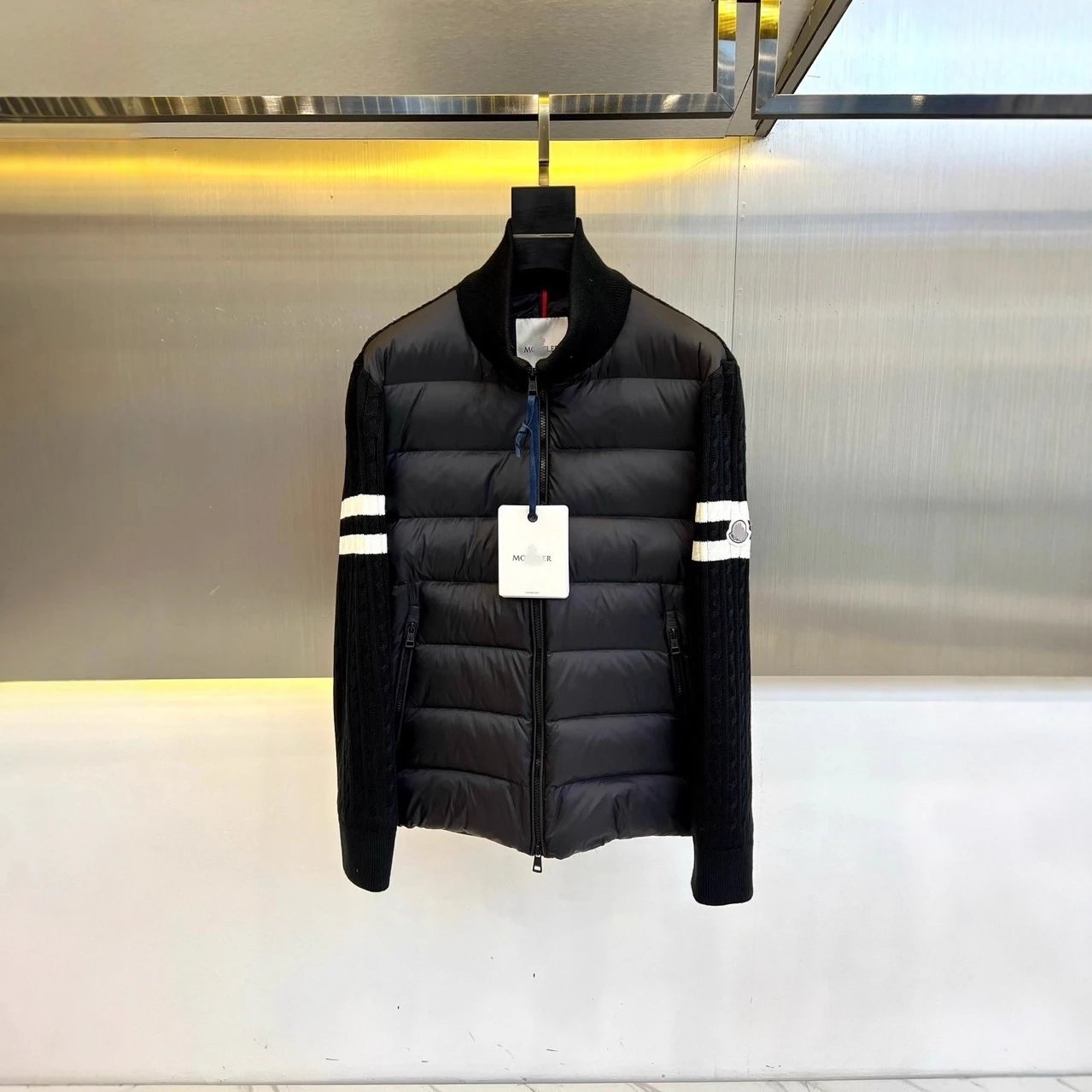 Standup collar zipper striped wool jacket 2