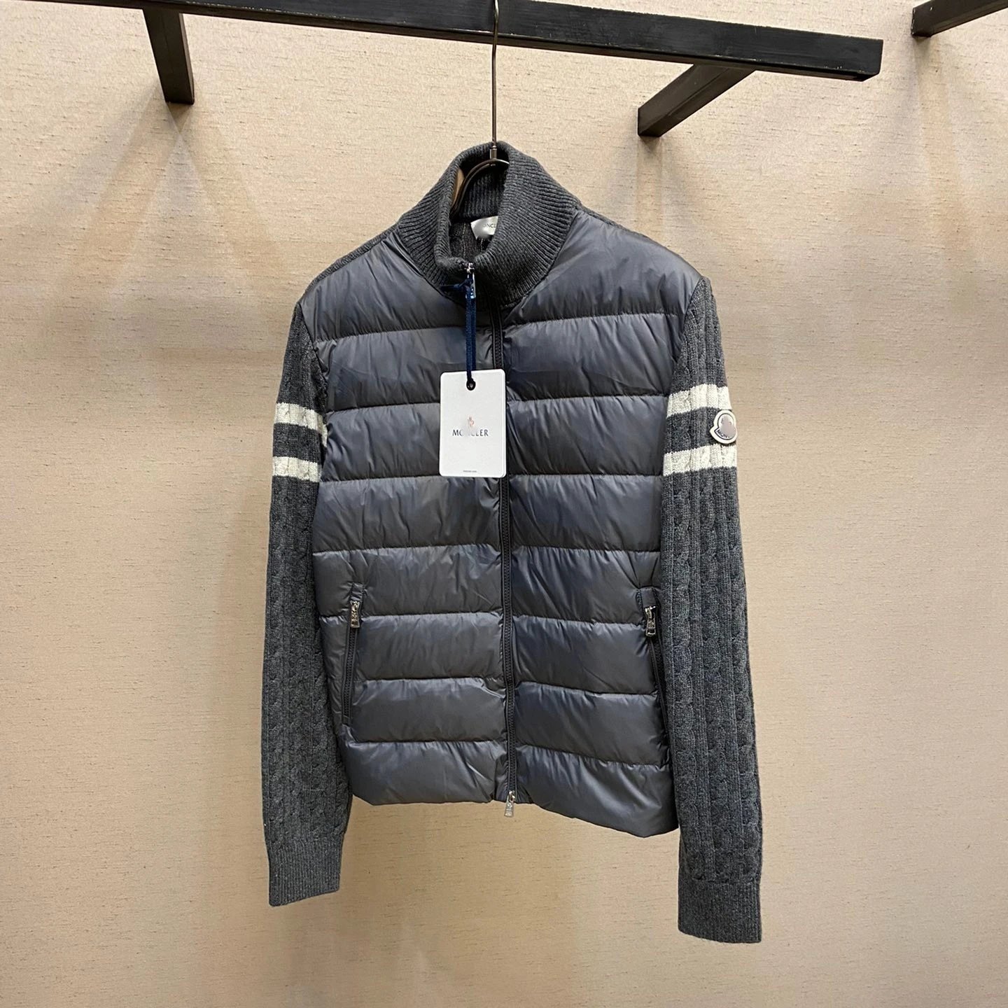 Standup collar zipper striped wool jacket 3