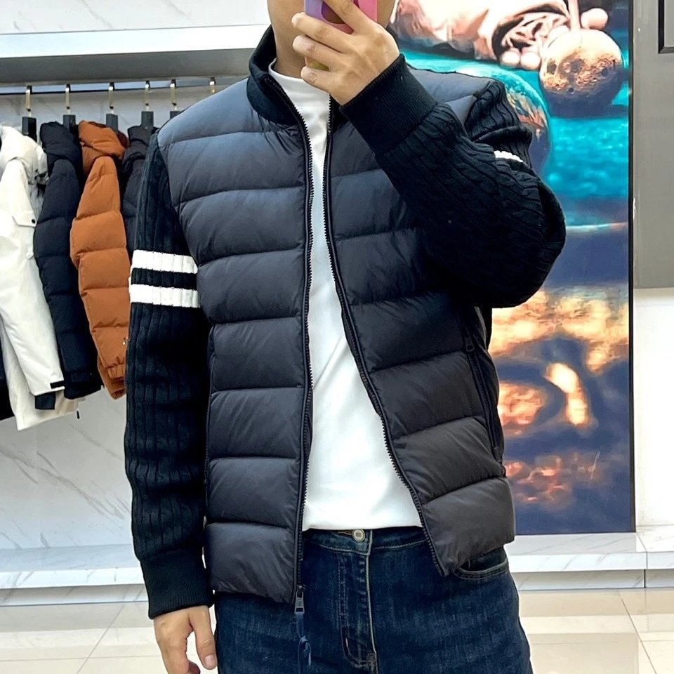 Standup collar zipper striped wool jacket 4