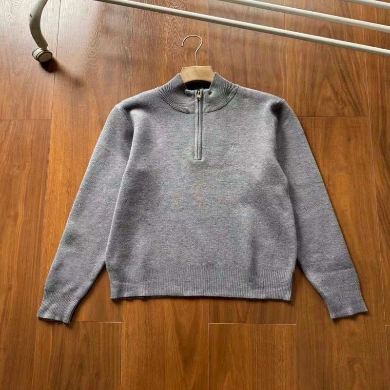 Semihigh neck zipper business casual sweater with embroider 3