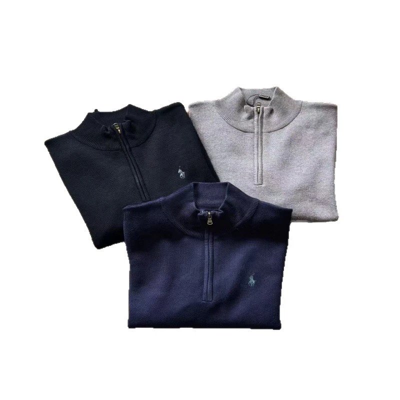 Semihigh neck zipper business casual sweater with embroider 5