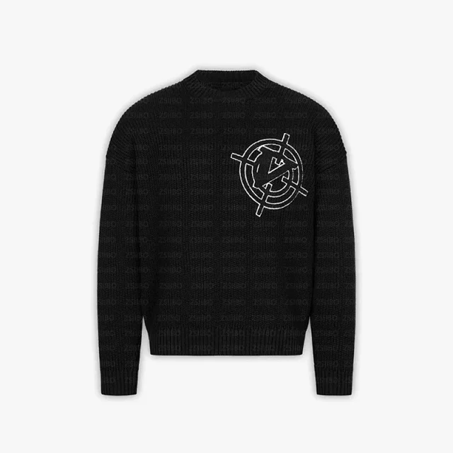 Unbranded Knitwear Ribbed Crewneck Knit Sweater with Circular Chest Motif product detail image 8