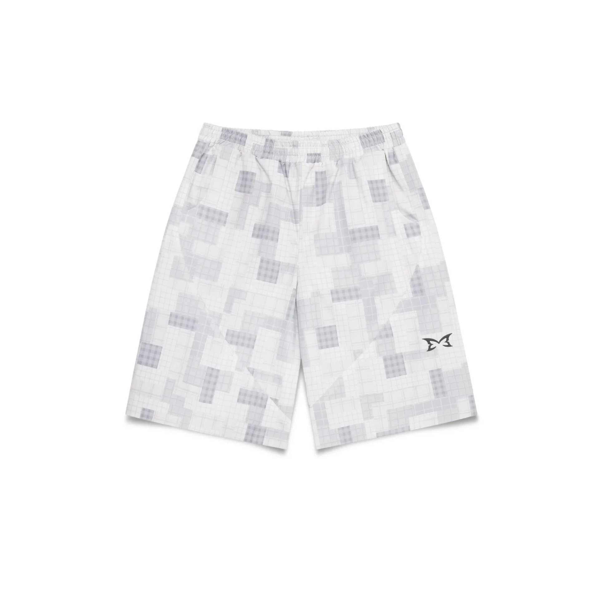 ME拼布格纹短裤/灰白