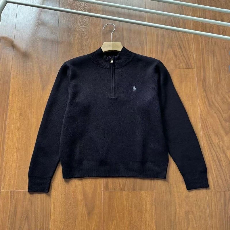 Semihigh neck zipper business casual sweater with embroider 2