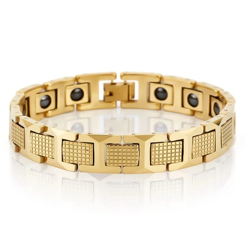 Men's Gold-Tone Titanium Steel (Tungsten Steel) Magnetic Bracelet