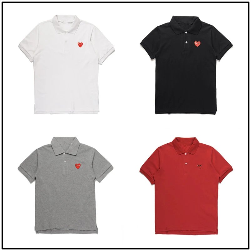 Comme des Garçons Play Polo Shirts in White, Black, Grey, and Red