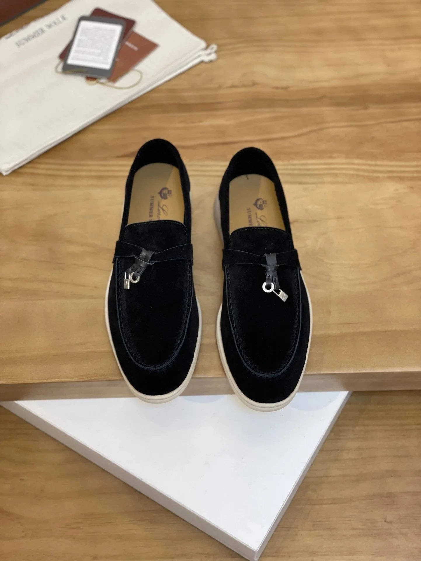 Loro Piana Summer Walk Suede Loafers Black