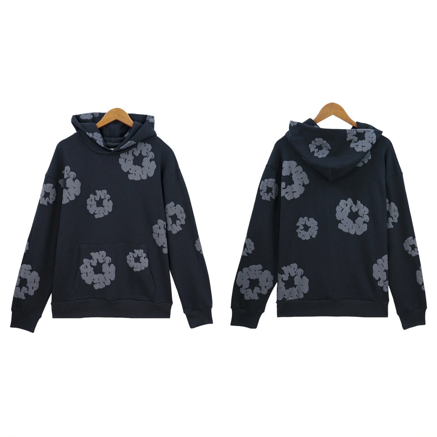 Black hoodie (gray floral wreath)