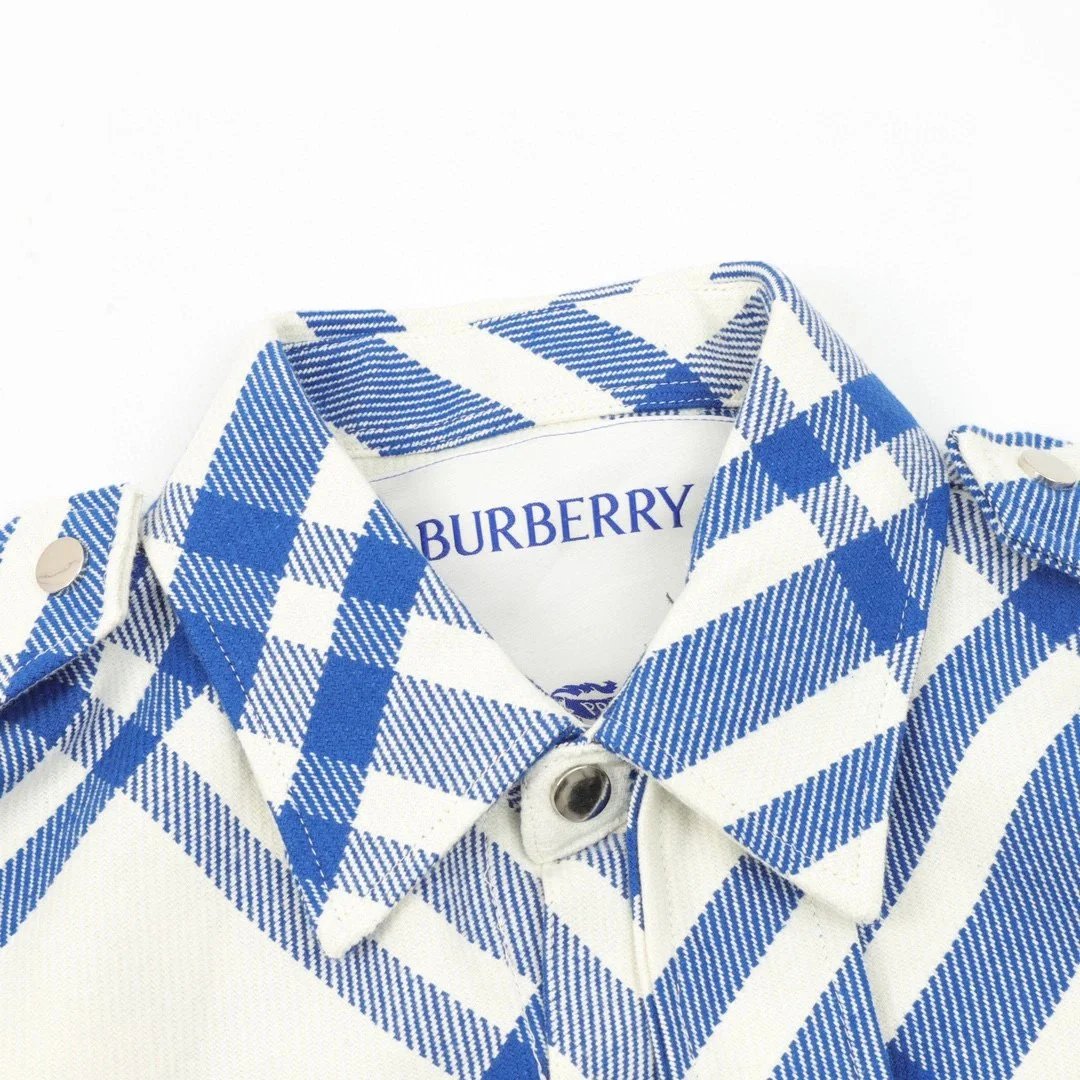 Burberry Classic斜格纹对格外套 Blue and Beige Plaid Shirt Jacket - 7