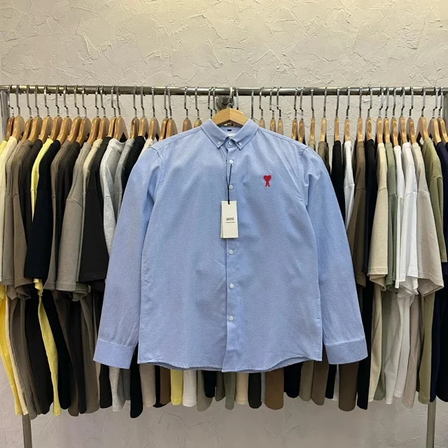 AMI Paris Shirts de Coeur Embroidered Button-Down Shirt product detail image 7