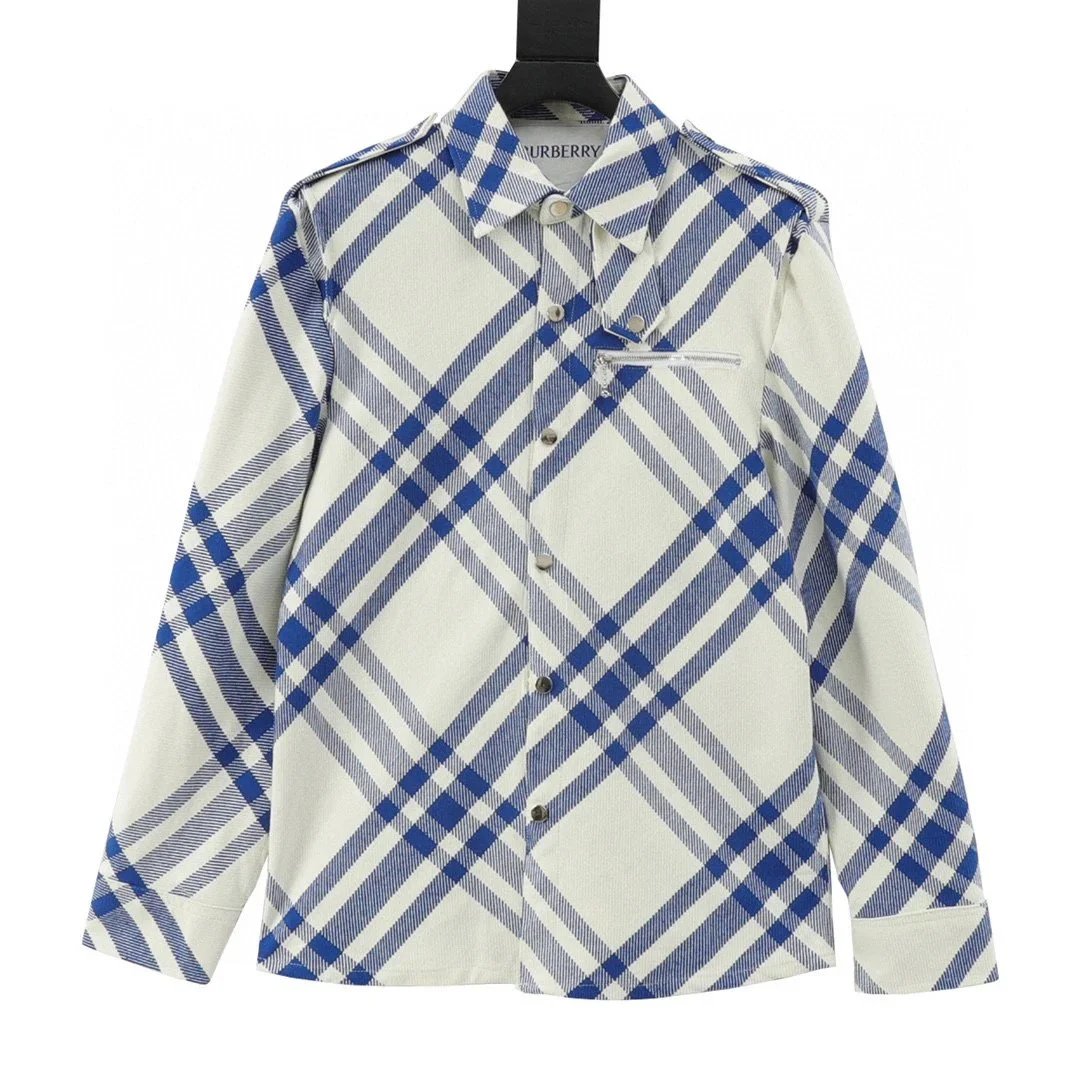 Burberry Classic斜格纹对格外套 Blue and Beige Plaid Shirt Jacket - 5