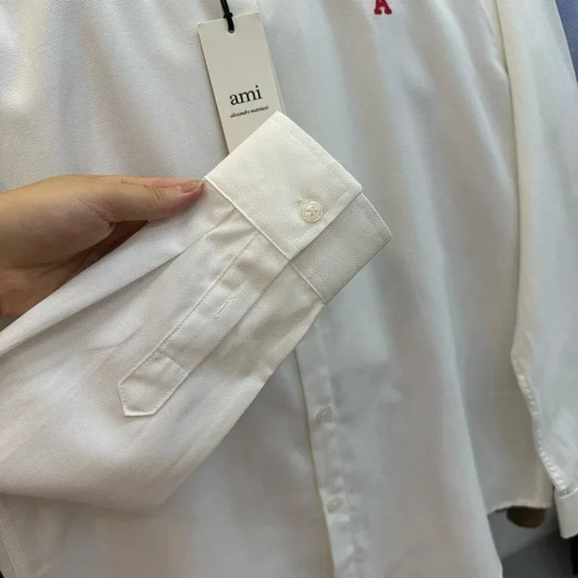 AMI Paris Shirts de Coeur Embroidered Button-Down Shirt product detail image 10