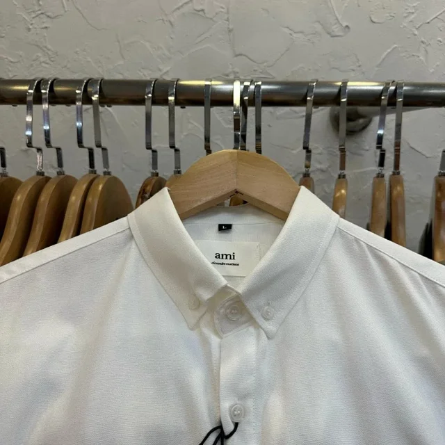AMI Paris Shirts de Coeur Embroidered Button-Down Shirt product detail image 9