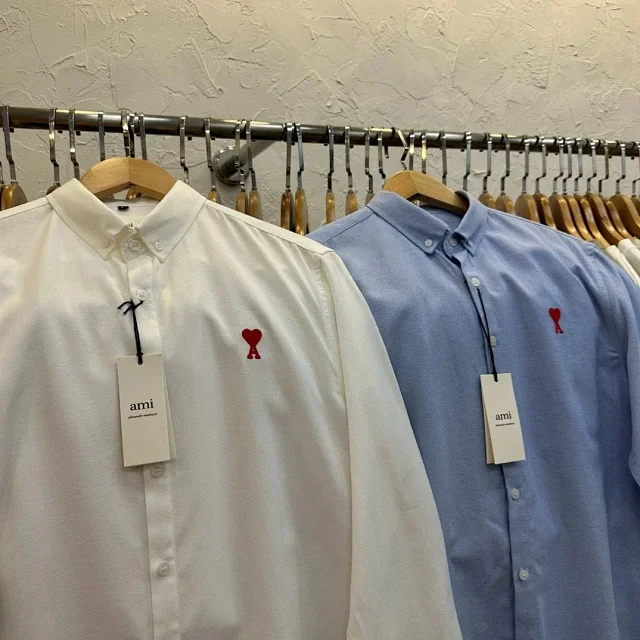 AMI Paris Shirts de Coeur Embroidered Button-Down Shirt product detail image 4