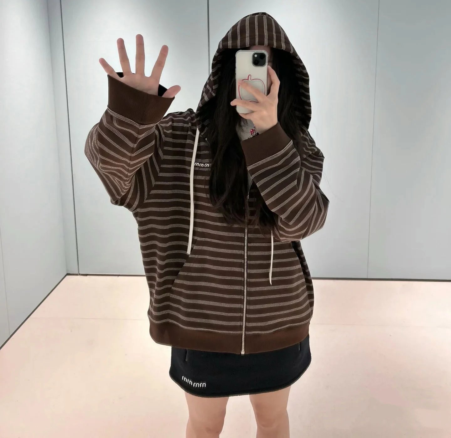 MM6 Maison Margiela Striped Zip-Up Hoodie Brown - 3