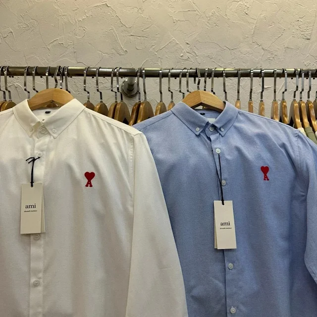 AMI Paris Shirts de Coeur Embroidered Button-Down Shirt product detail image 3