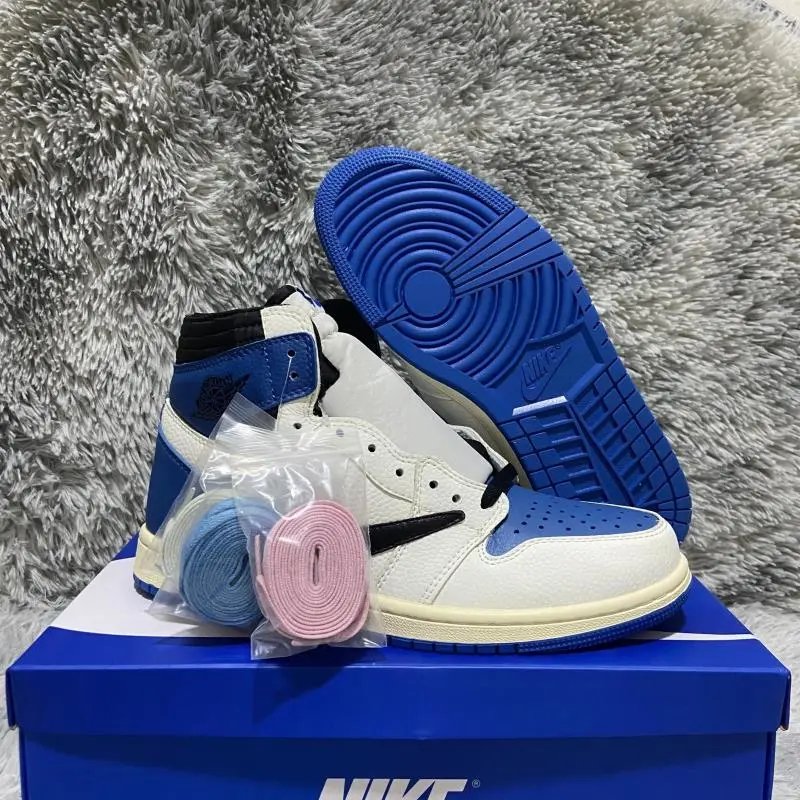头层牛皮革福利价AJ1闪电倒勾Travis Scott x Fragment x Air Jord*n 1藤原浩TS白脚趾 黑脚趾高帮潮流时尚百搭舒适篮球鞋男鞋女鞋情侣鞋旅游鞋白蓝DH3227 105