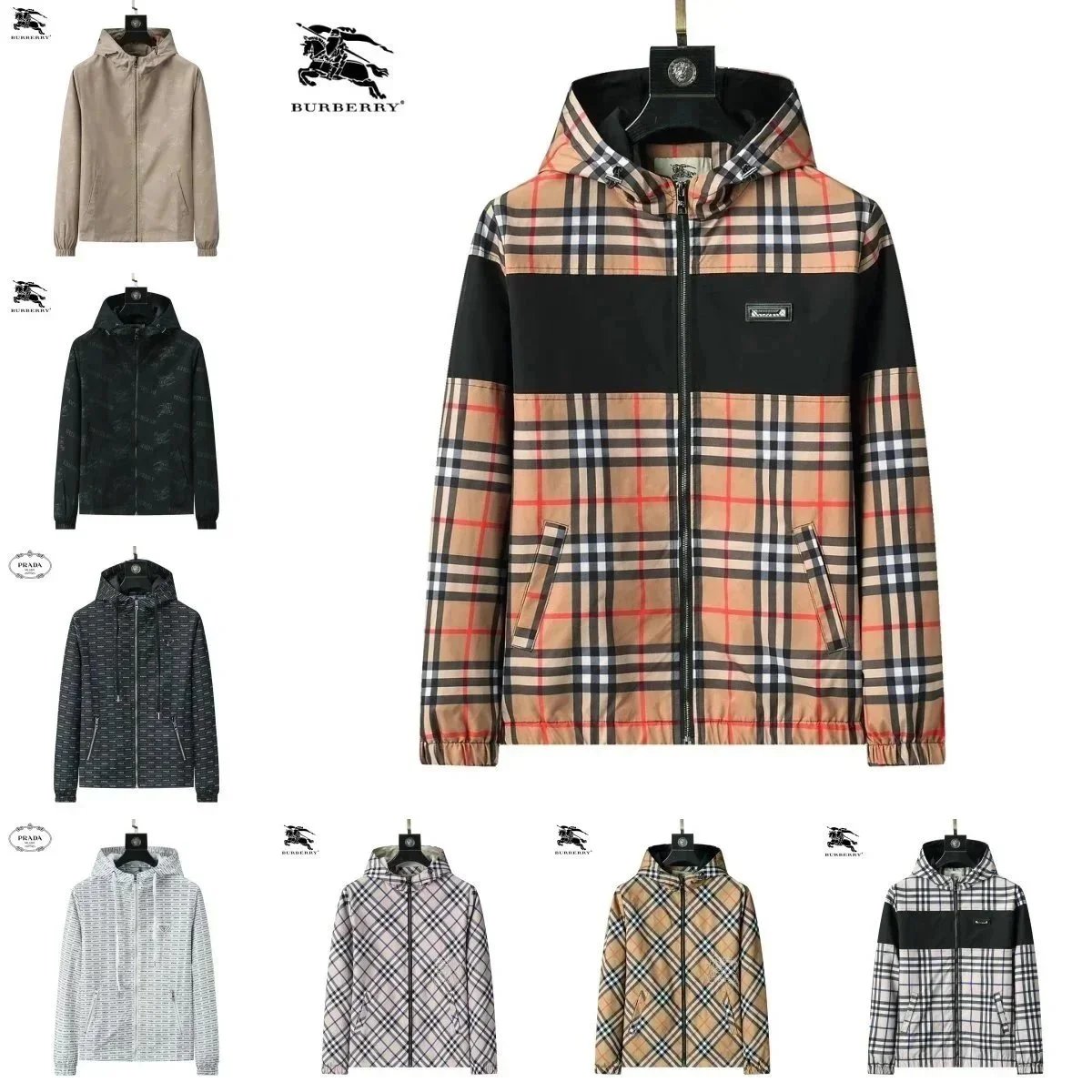 Burberry Check Hooded Jacket in Classic Beige and Black