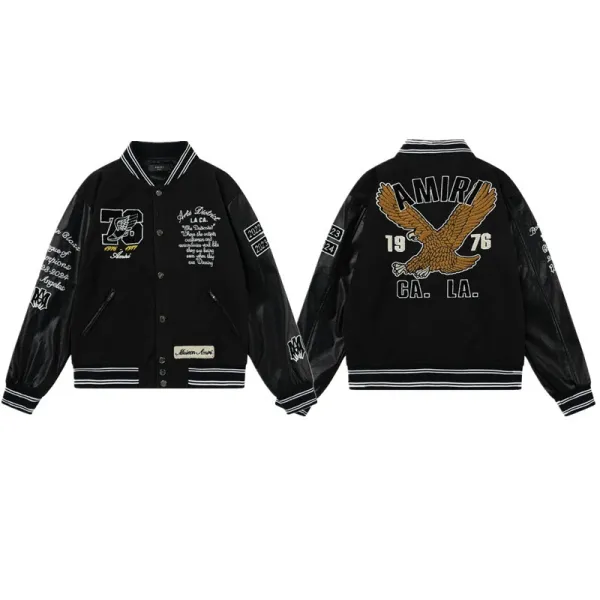 Amiri Eagle Embroidered Varsity Jacket Black - 1