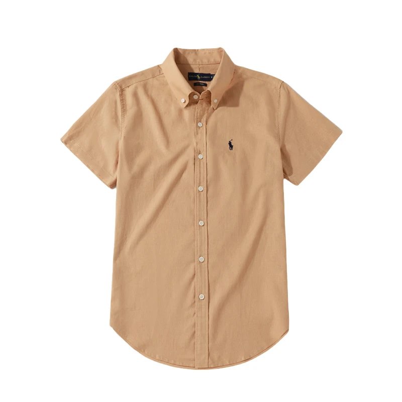 Ralph Lauren Classic Fit Short Sleeve Oxford Shirt in Camel Beige