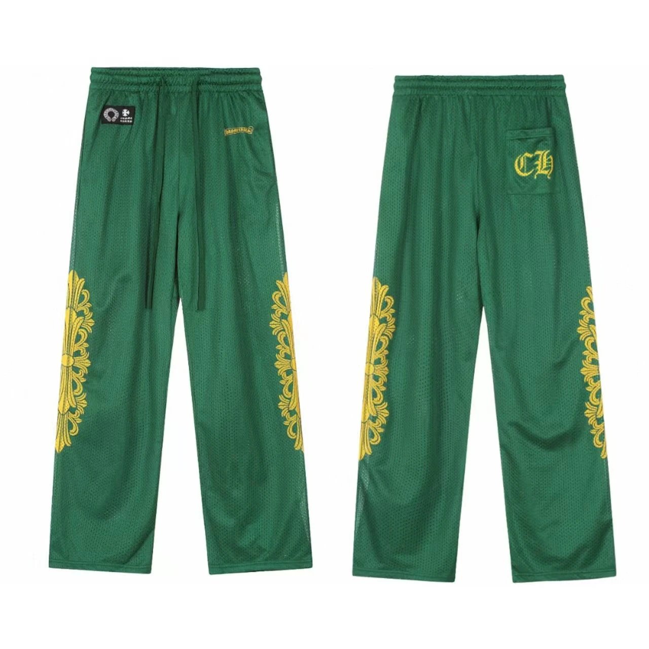 Chrome Hearts Mesh Basketball Pants Green with Gold Ornament