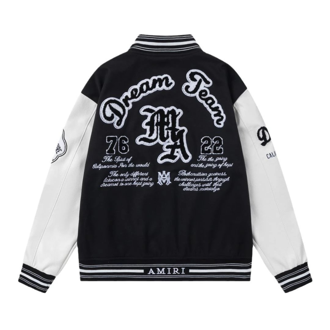Amiri Bone Embroidery Varsity Jacket Beige - 10