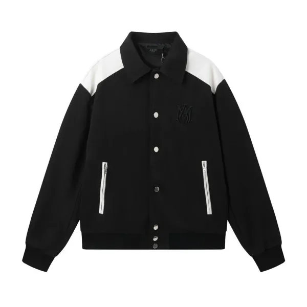 Amiri Logo-Embroidered Contrast Panel Varsity Jacket Black/White - 1