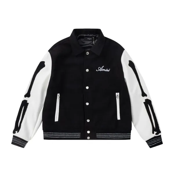 Amiri Skeleton Bone Varsity Jacket Black and White - 1