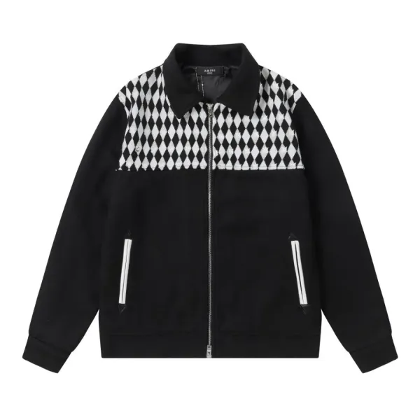 Amiri Diamond Knit Panel Zip-Up Jacket Black - 1