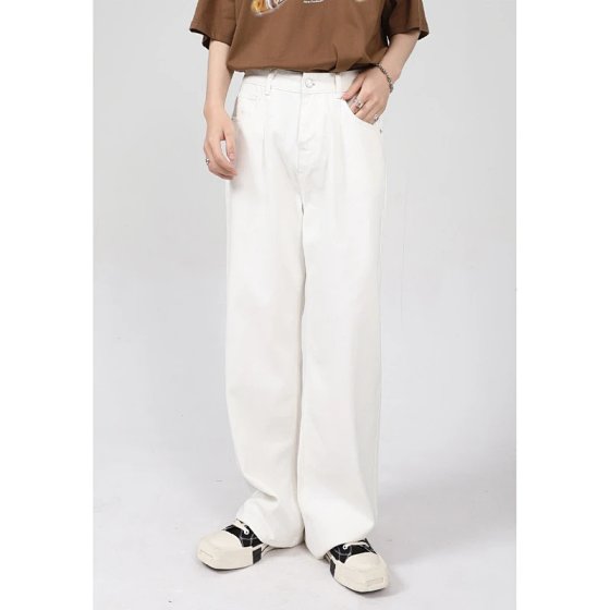 Loose straight casual white jeans men