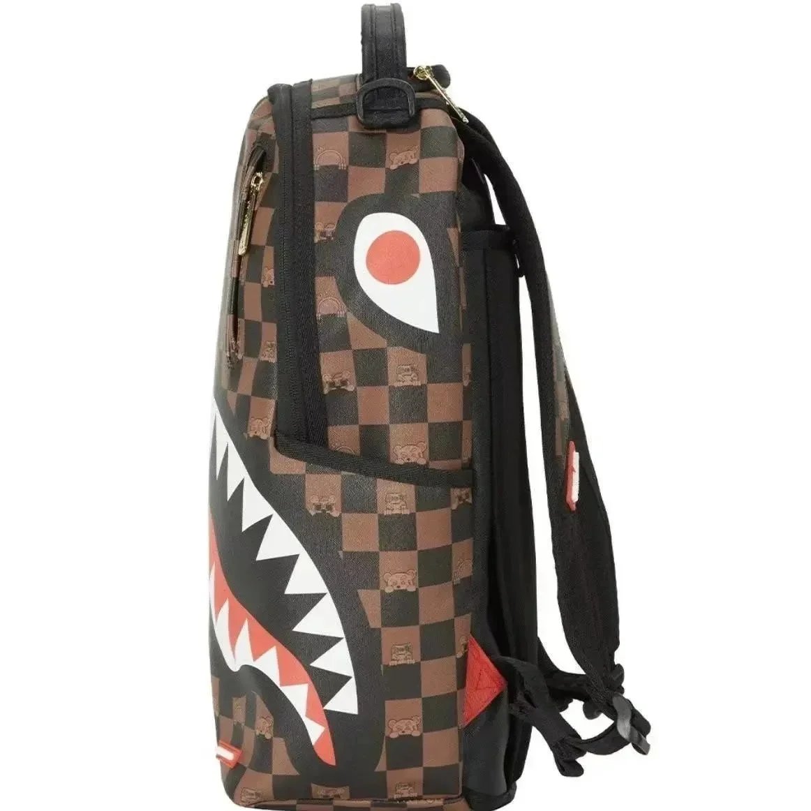 Design Sprayground Shark Mouth Graffiti Checkered Backpack Pink Black White Mini Backpack - 8