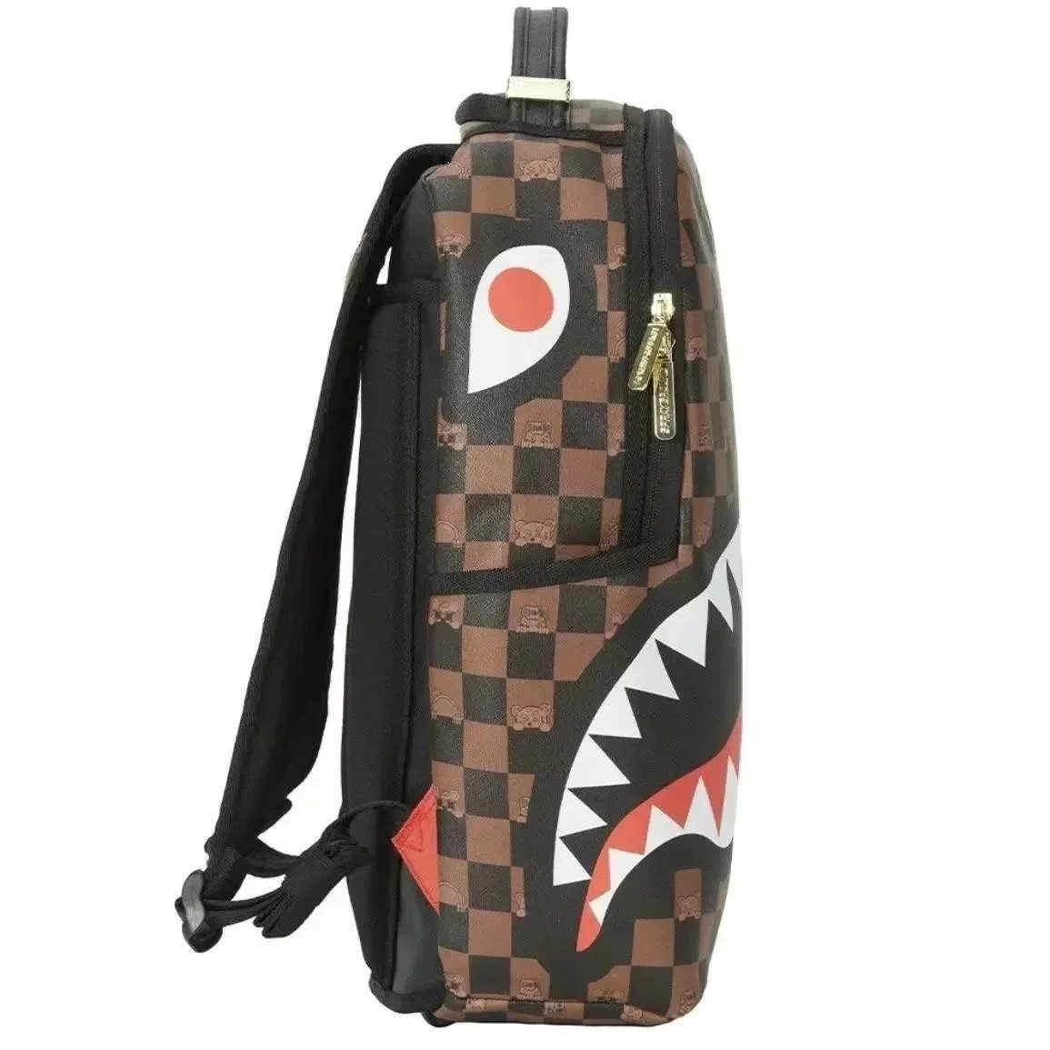 Design Sprayground Shark Mouth Graffiti Checkered Backpack Pink Black White Mini Backpack - 7