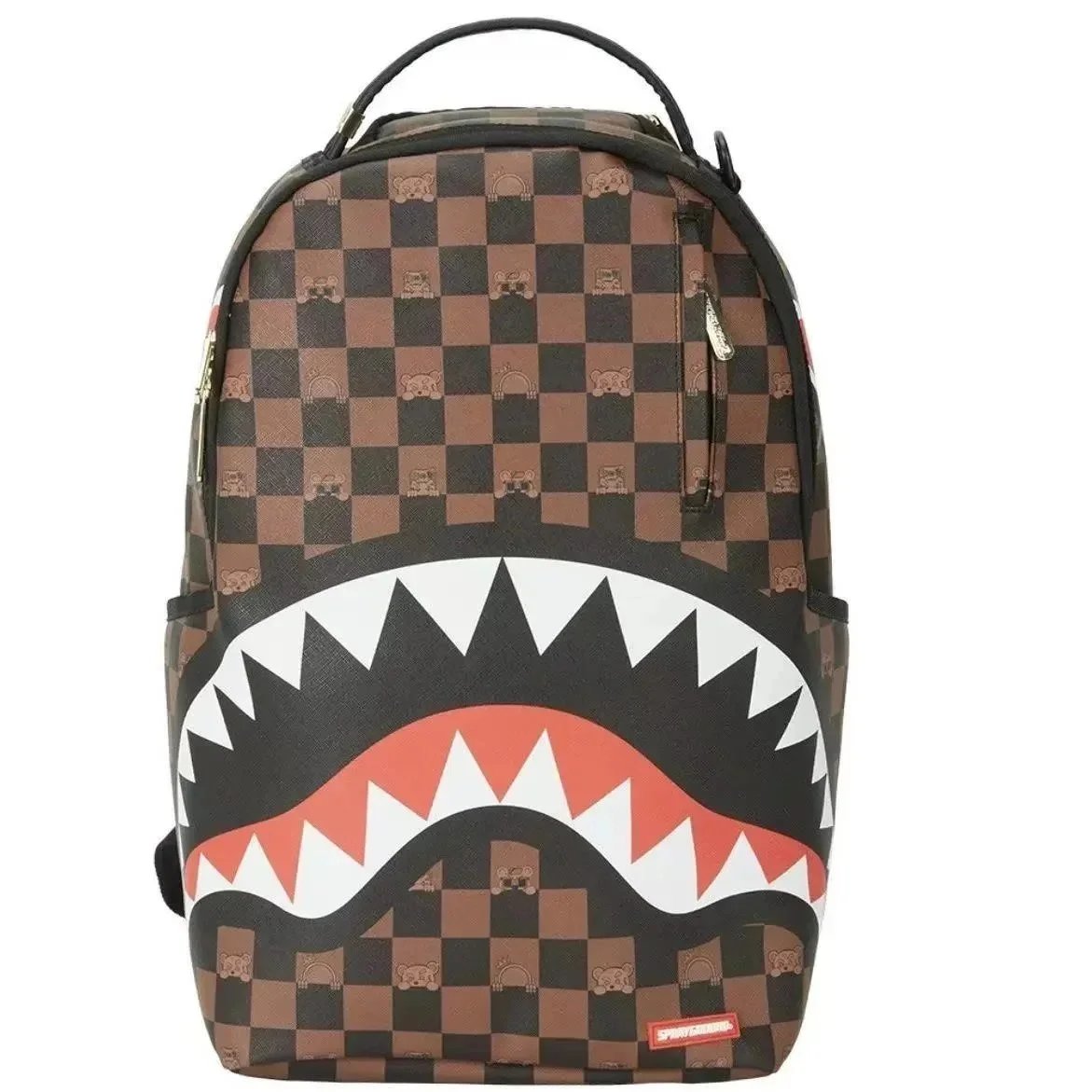 Design Sprayground Shark Mouth Graffiti Checkered Backpack Pink Black White Mini Backpack - 10