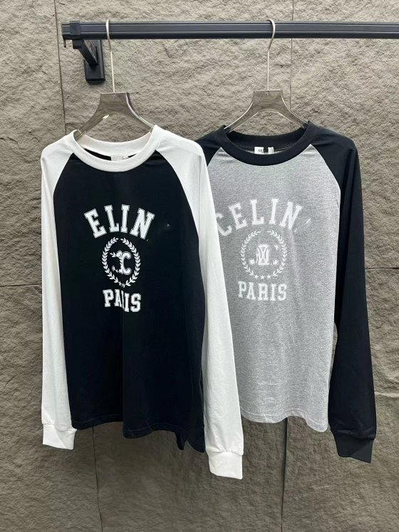 LOVE Premium Edition Triumphal Arch Letter Print Cotton Black & White Color-Block Crew Neck Long-Sleeve T-Shirt for Women