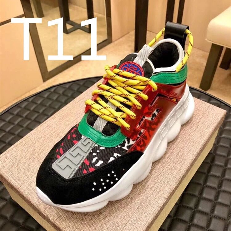 Versace Chain Reaction Leopard Print Red Lace Chunky Sneakers - 25