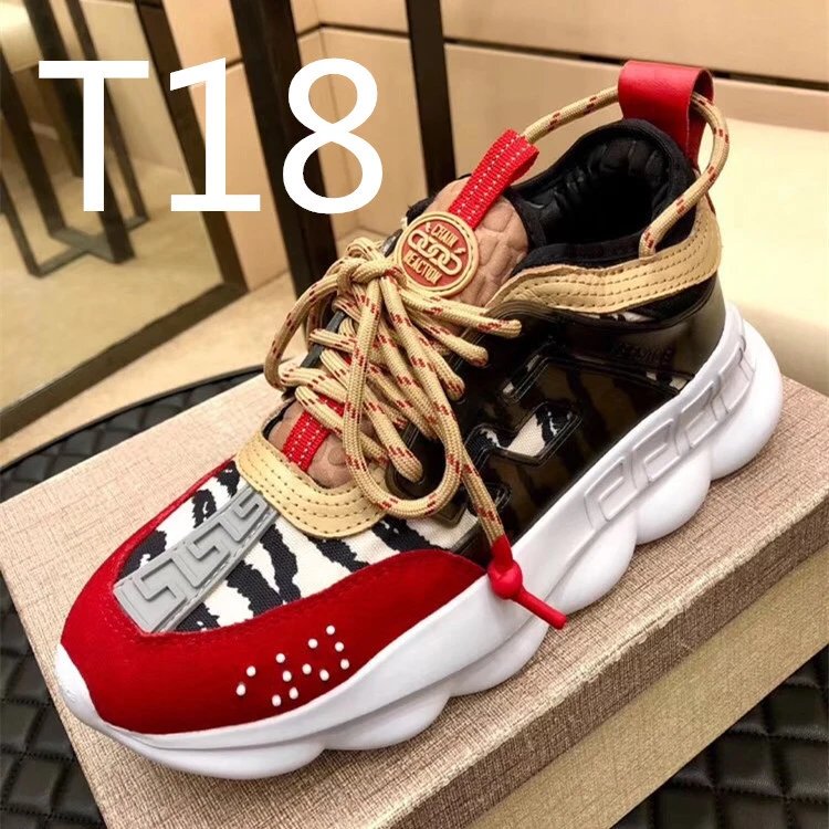 Versace Chain Reaction Leopard Print Red Lace Chunky Sneakers - 39