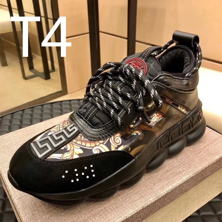 Versace Chain Reaction Leopard Print Red Lace Chunky Sneakers - 11