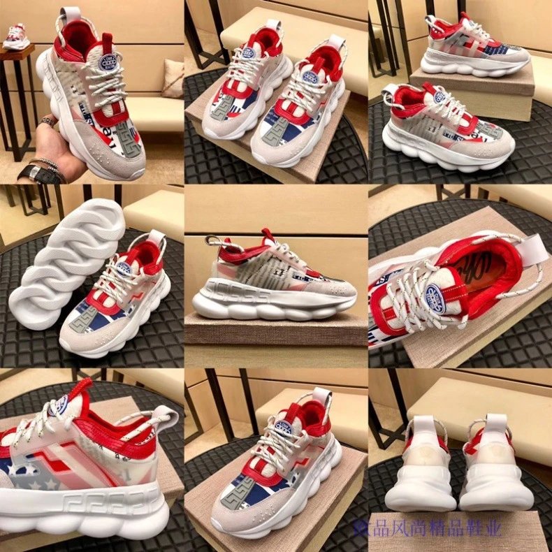 Versace Chain Reaction Leopard Print Red Lace Chunky Sneakers - 20