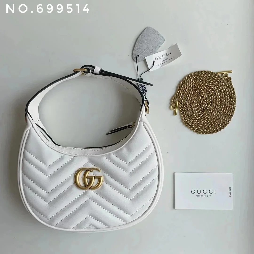 Gucci Shoulder Bags Quilted Half-Moon Bag with Chain Strap — 21x11x5 cm