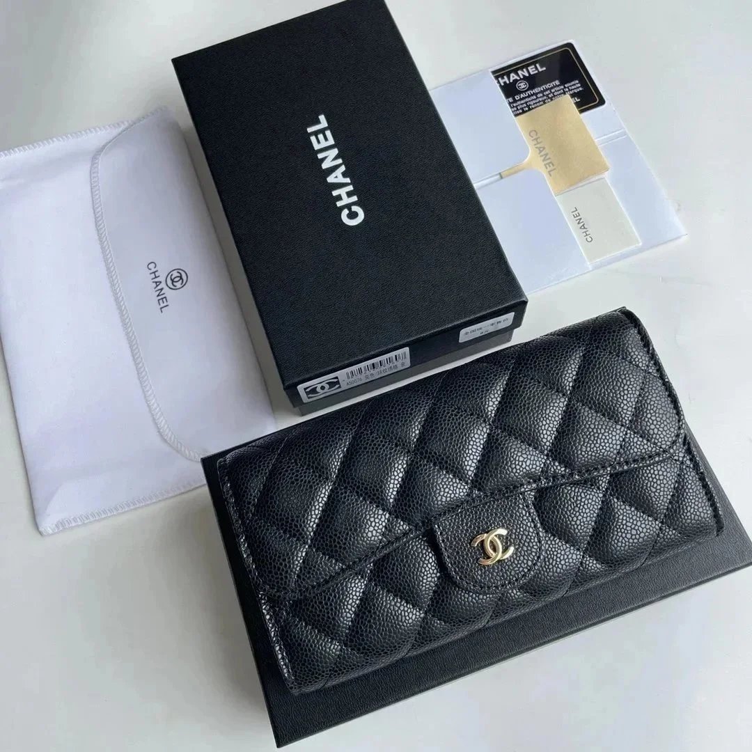 Chanel Classic Flap Wallet Black Caviar Leather Long Wallet