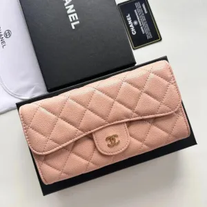 Chanel Classic Flap Wallet in Pink Caviar Leather Long Wallet