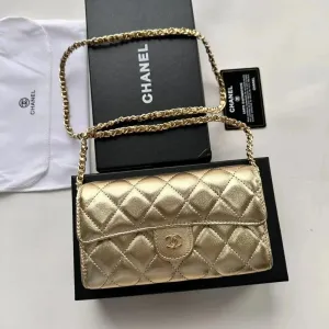 Chanel Mini Flap Bag Gold Quilted Lamé Chain Bag
