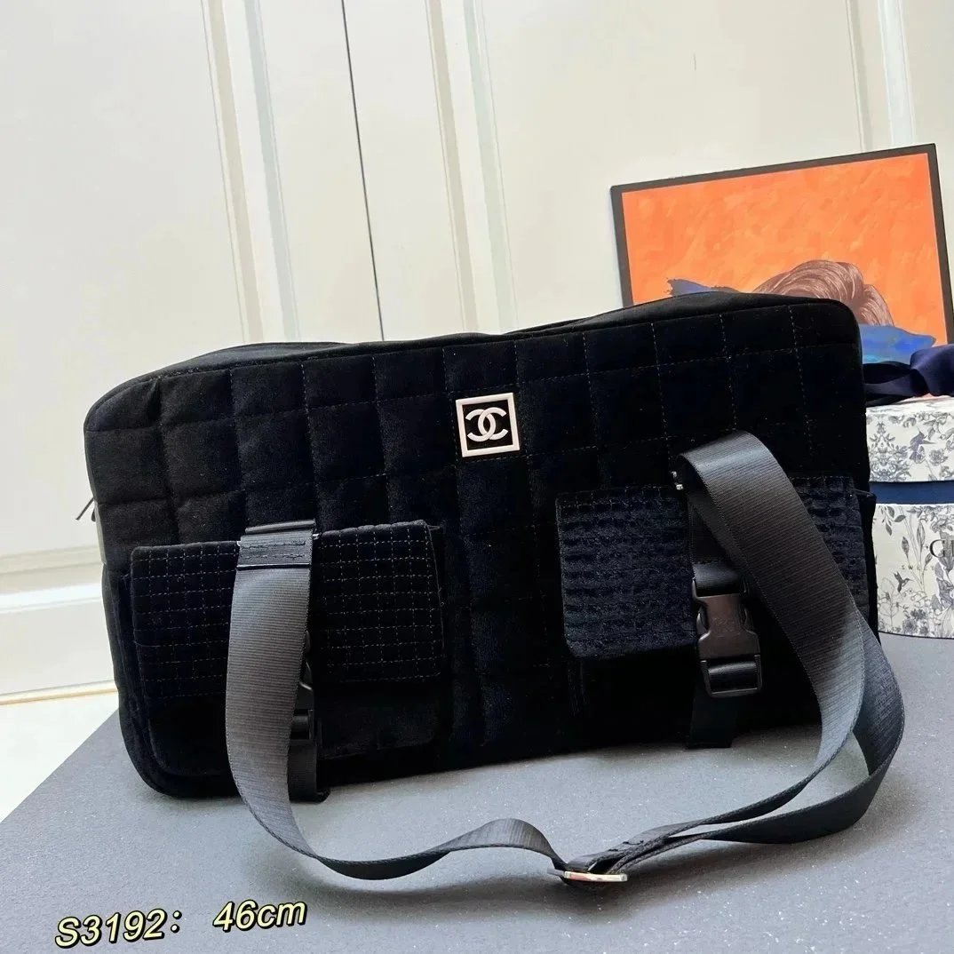 Chanel Quilted Velvet Messenger Bag Black - 1