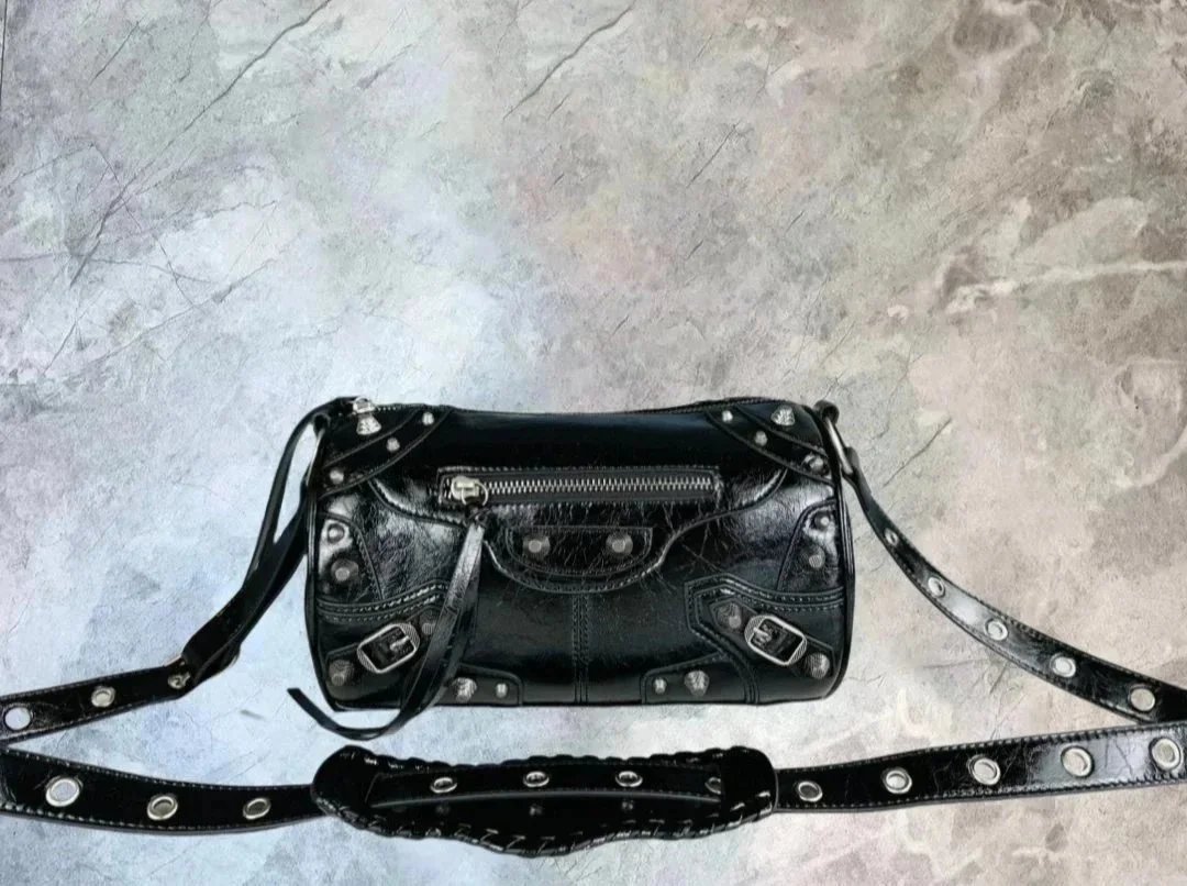 Balenciaga Hourglass Mini Studded Black Crossbody Bag