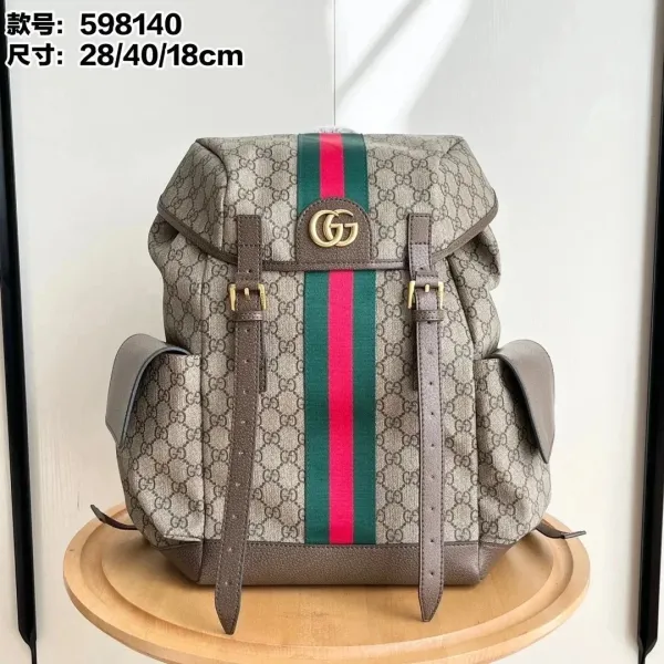 Gucci GG Marmont Web Stripe Beige Canvas Backpack - 1