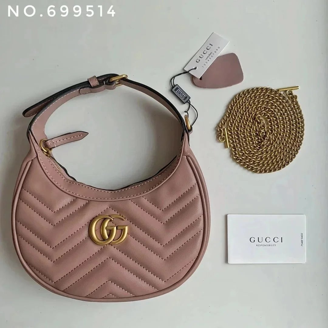 Gucci Shoulder Bags Quilted Half-Moon Bag with Chain Strap — 21x11x 5cm
